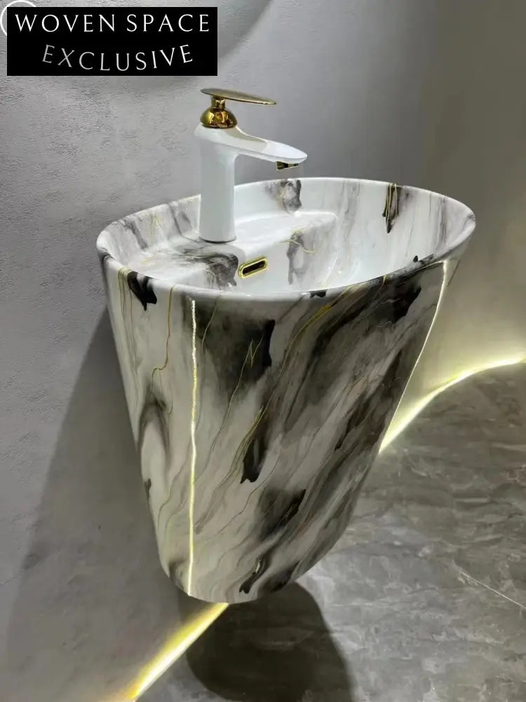 Stylish Marble Blue Green Ceramic Wall Hung Bathroom Vanity Sink with Faucet Hole