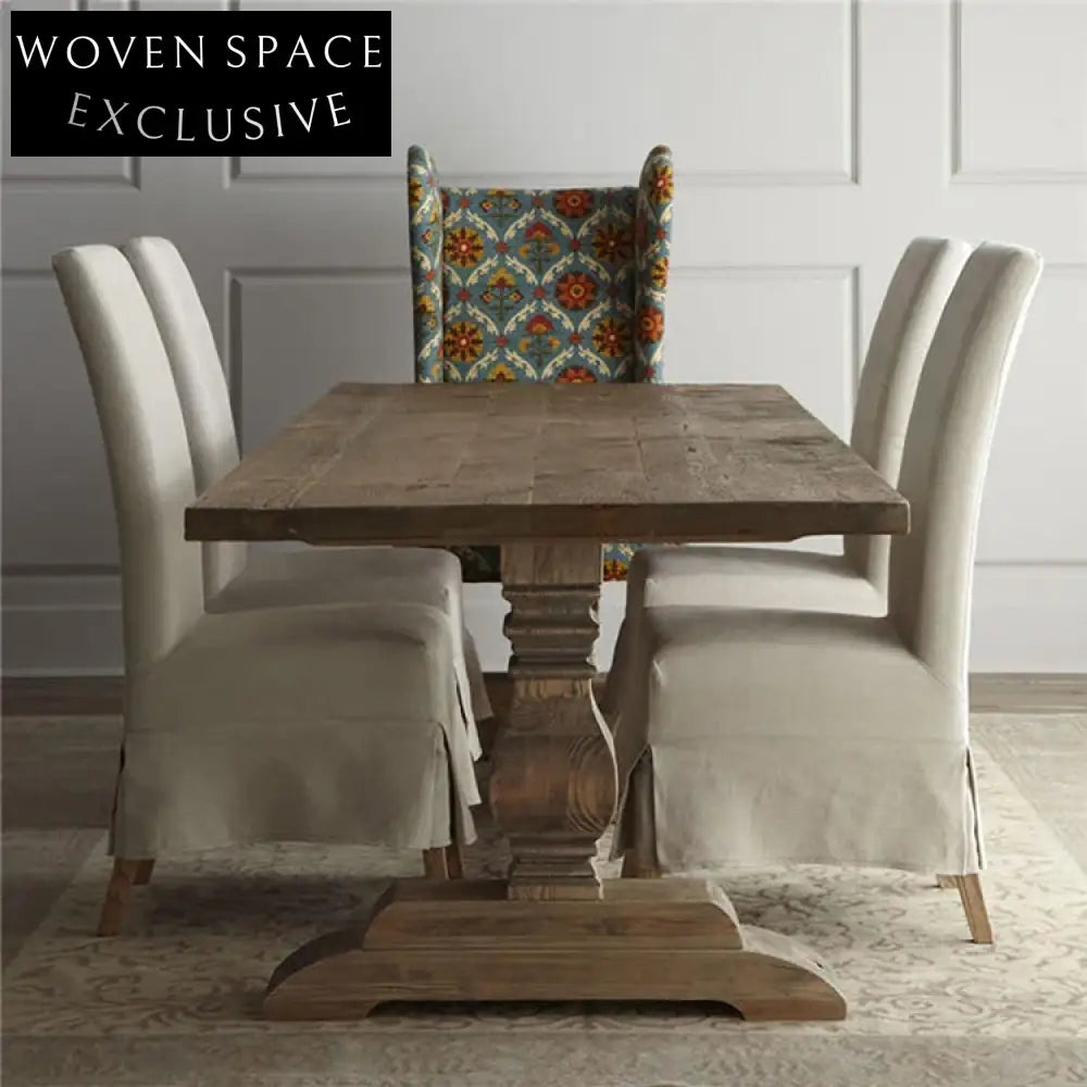 Stylish Mid-Century Wooden Dining Table: Natural Finish, Rectangular Design for Homes