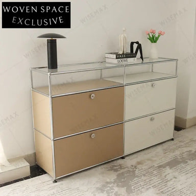 Stylish Midcentury Steel Sideboard with Flap Doors, Versatile Console Cabinet