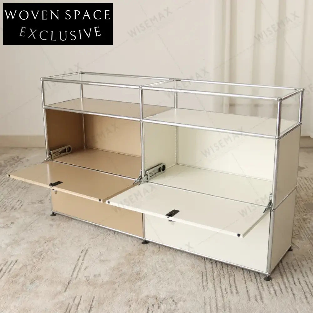 Stylish Midcentury Steel Sideboard with Flap Doors, Versatile Console Cabinet
