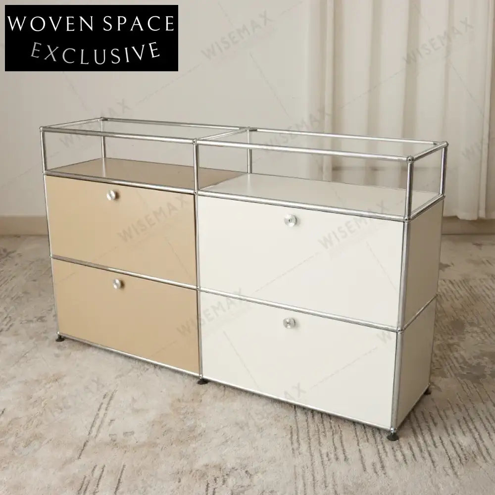 Stylish Midcentury Steel Sideboard with Flap Doors, Versatile Console Cabinet