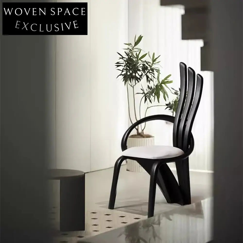 Stylish Minimalist Wooden Fabric Seat Ergonomic Curved Backrest Dining Chair