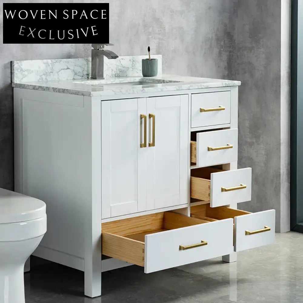 Stylish Modern Floor Standing Wood Bathroom Vanity Cabinet with Ceramic Sink