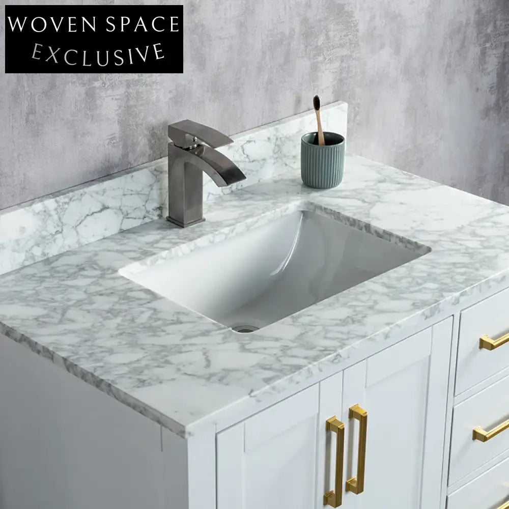 Stylish Modern Floor Standing Wood Bathroom Vanity Cabinet with Ceramic Sink