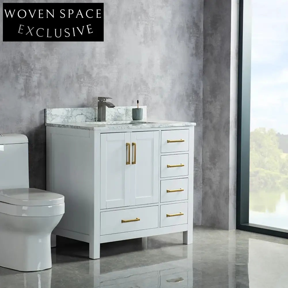 Stylish Modern Floor Standing Wood Bathroom Vanity Cabinet with Ceramic Sink
