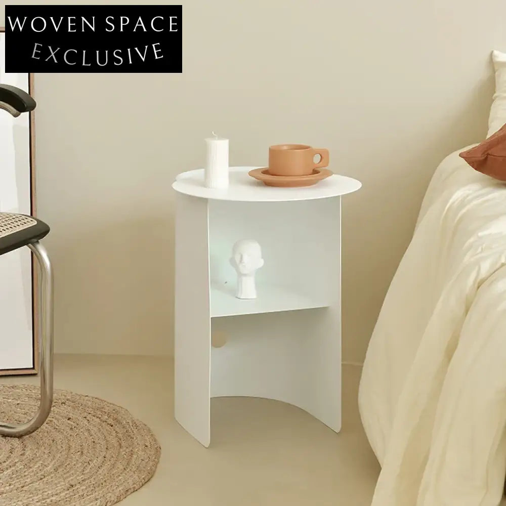 Stylish Modern Gold Metal Round Side Table with Storage Shelf