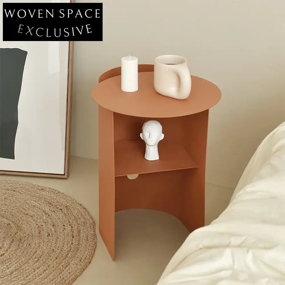 Stylish Modern Gold Metal Round Side Table with Storage Shelf