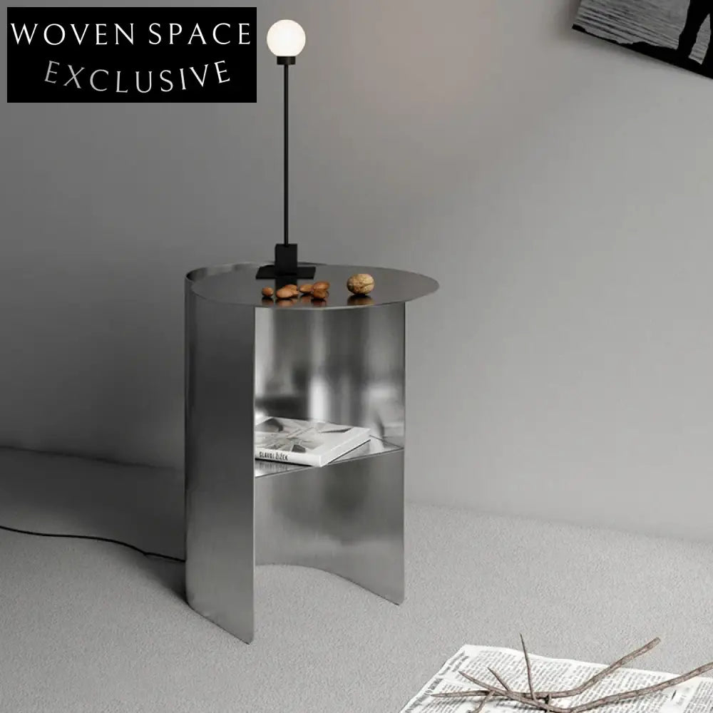 Stylish Modern Gold Metal Round Side Table with Storage Shelf