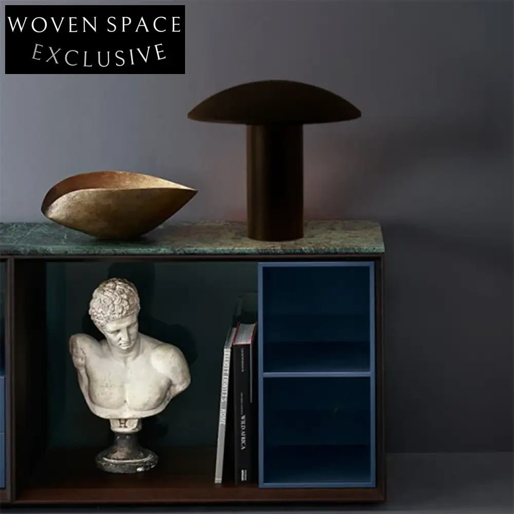 Stylish Modern Mushroom Black Metal Frame Round Shade Accent Table Lamp