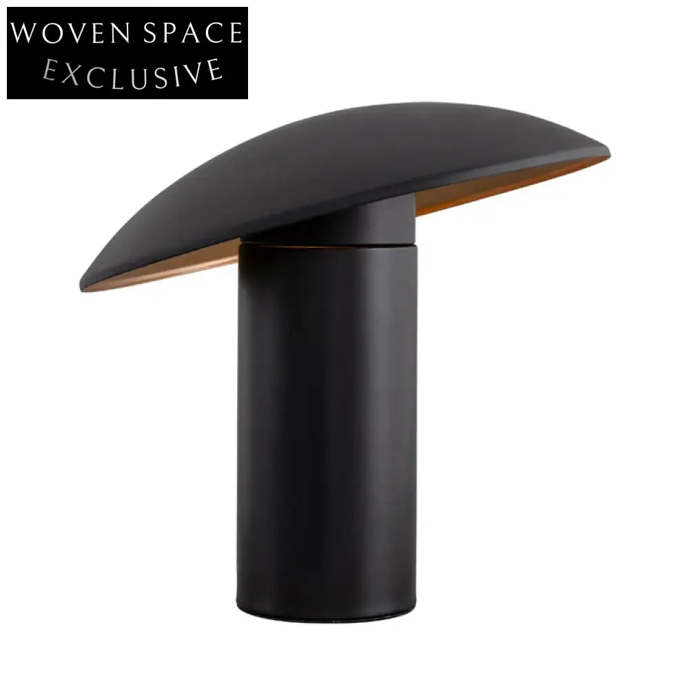 Stylish Modern Mushroom Black Metal Frame Round Shade Accent Table Lamp