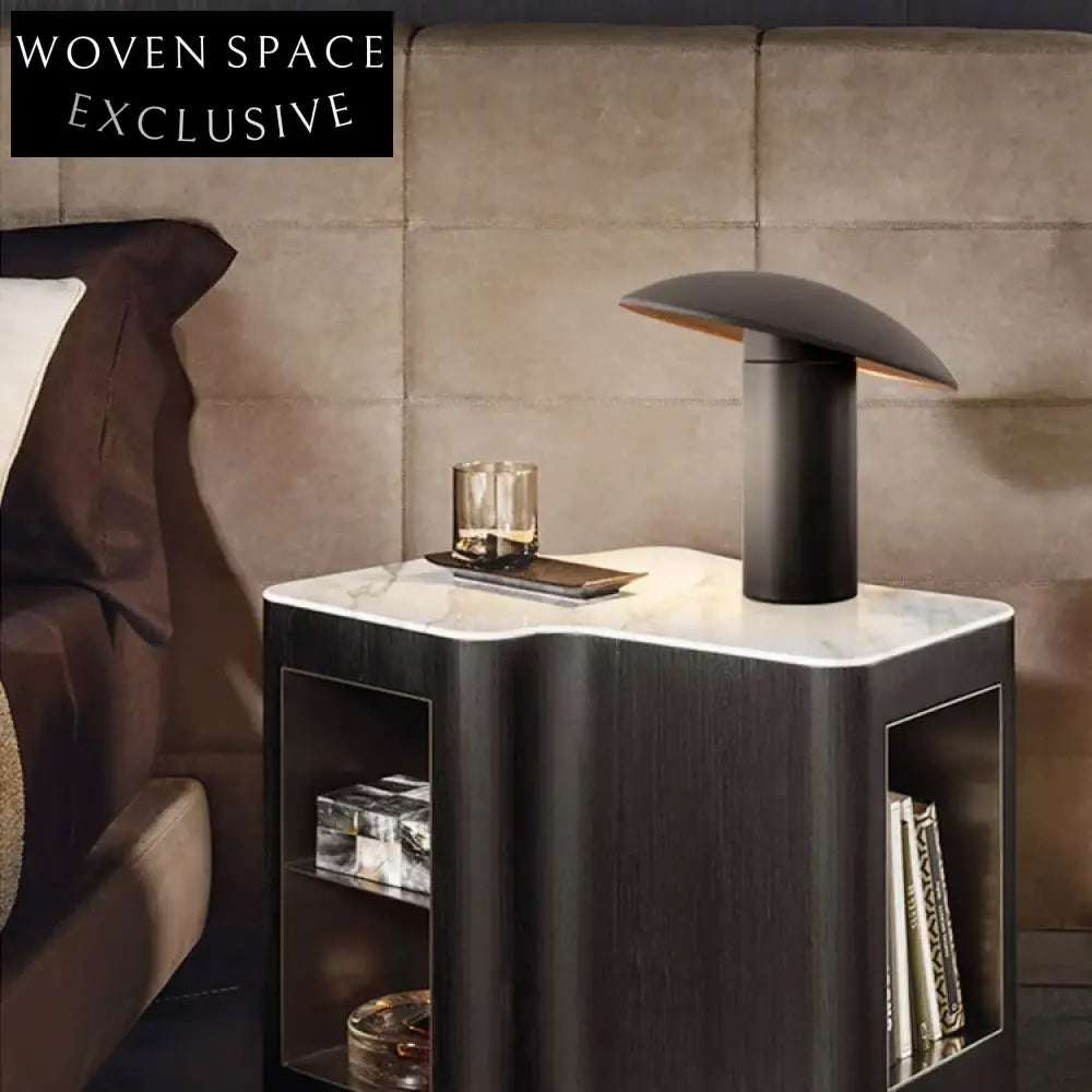 Stylish Modern Mushroom Black Metal Frame Round Shade Accent Table Lamp