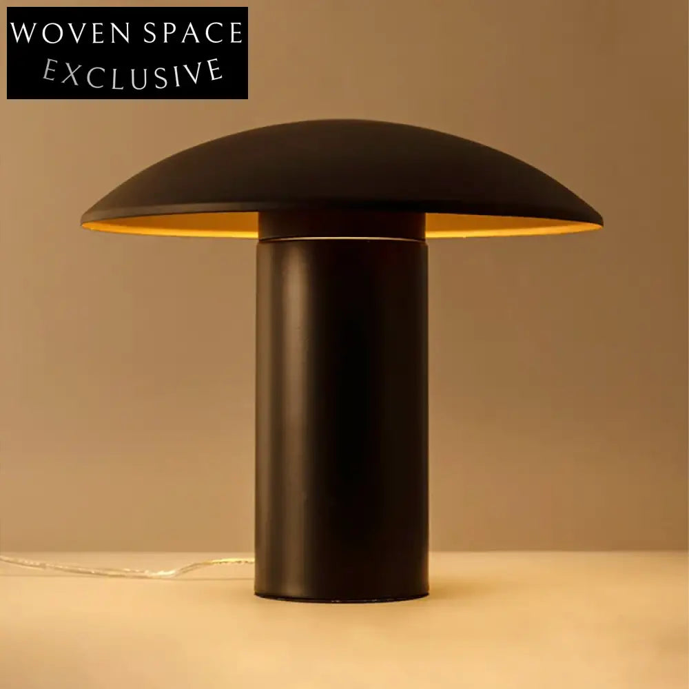 Stylish Modern Mushroom Black Metal Frame Round Shade Accent Table Lamp