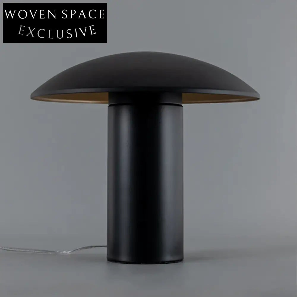 Stylish Modern Mushroom Black Metal Frame Round Shade Accent Table Lamp