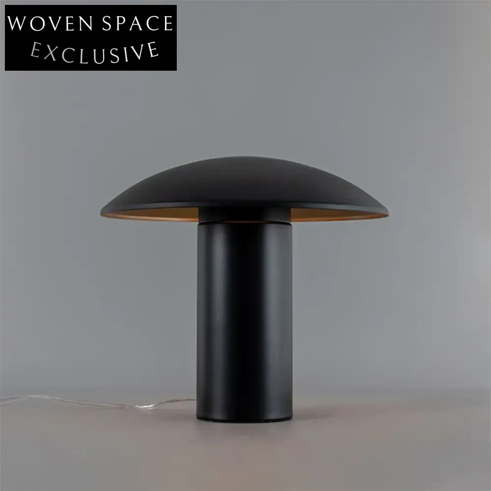 Stylish Modern Mushroom Black Metal Frame Round Shade Accent Table Lamp