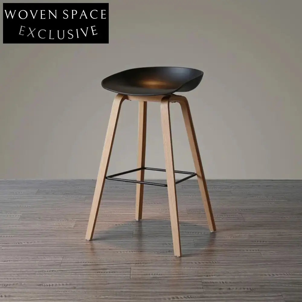 Stylish Modern Plastic Bar Stool with Natural Wooden Legs for Kitchen Dining