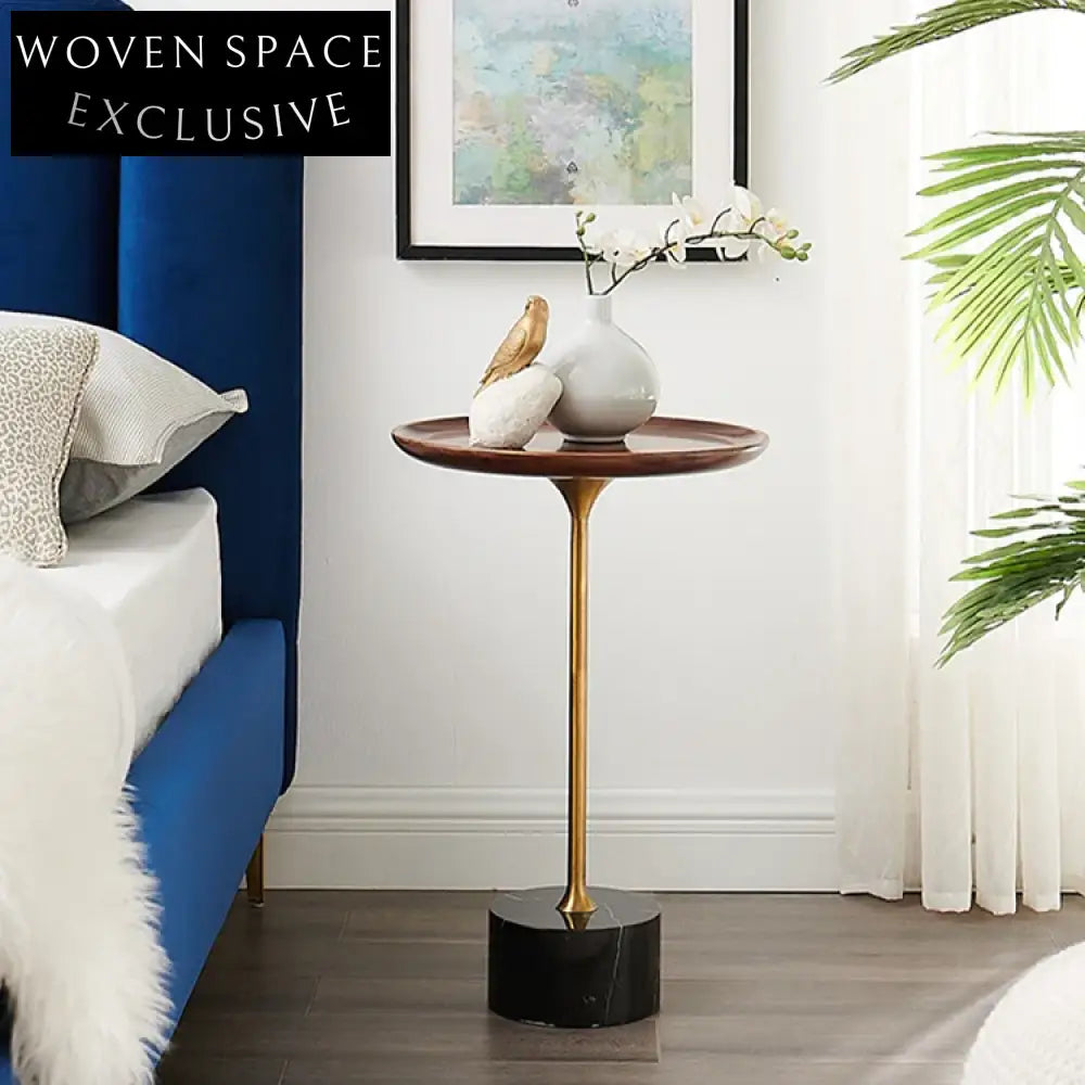 Stylish Modern Round Marble Wooden Top Coffee Side End Table