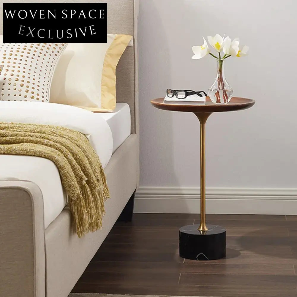 Stylish Modern Round Marble Wooden Top Coffee Side End Table