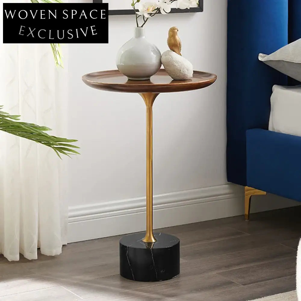 Stylish Modern Round Marble Wooden Top Coffee Side End Table