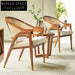 Stylish Modern Wooden Dining Chair, Rattan Backrest, Cushioned Seat Armchair