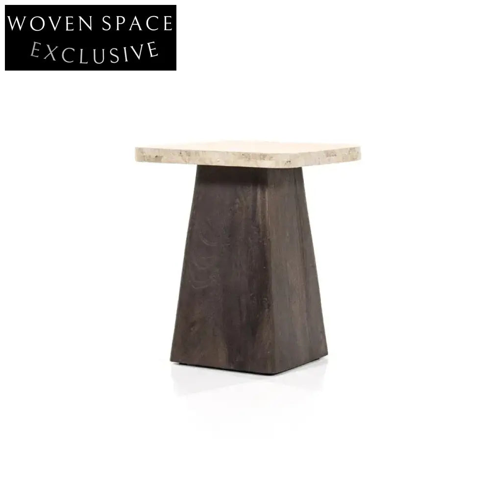 Stylish Nordic Modern Rectangle Marble Travertine Coffee Table with Elm Wood Base