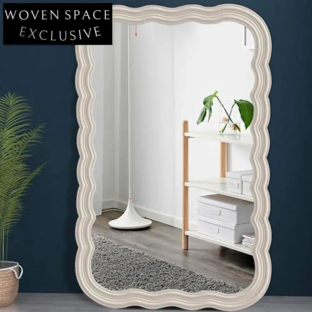 Stylish Nordic Wavy Edge Full Length Plywood Frame Floor Mirror