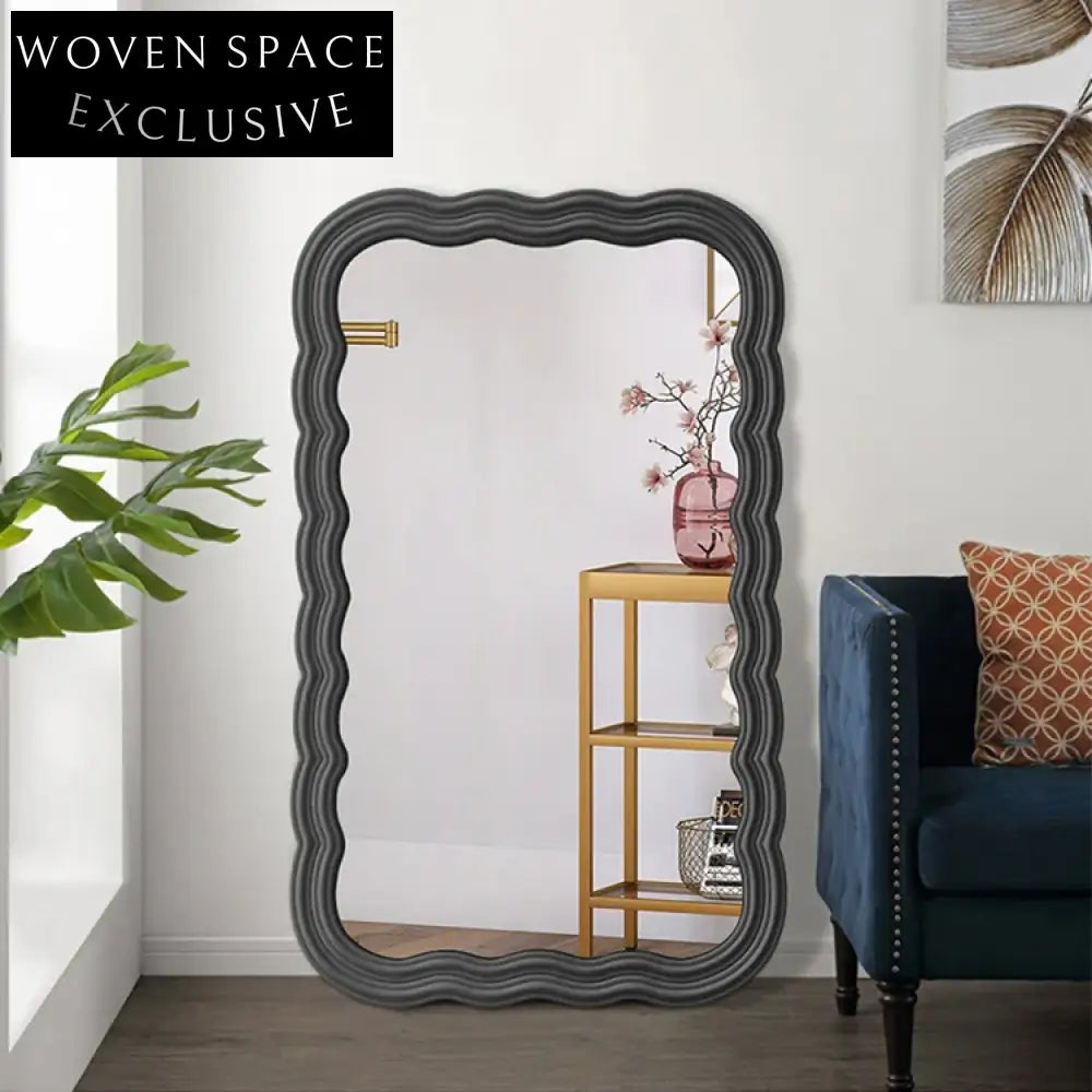 Stylish Nordic Wavy Edge Full Length Plywood Frame Floor Mirror