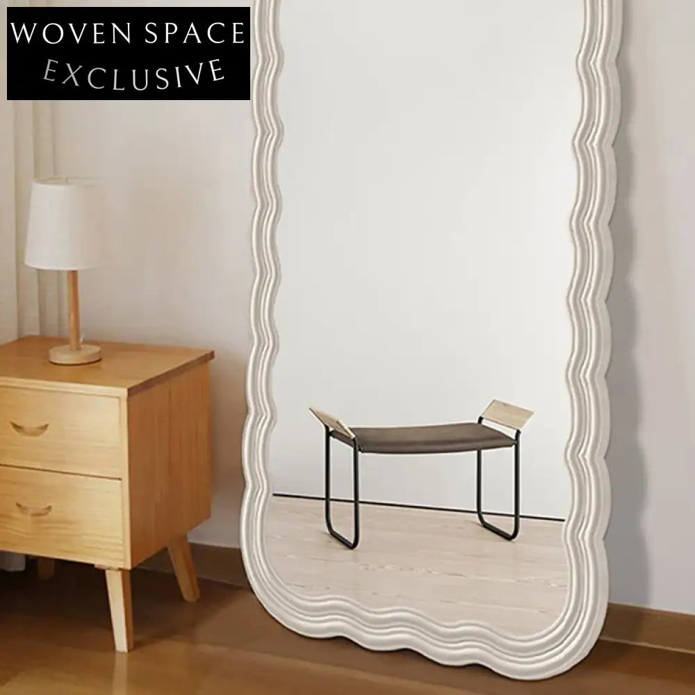 Stylish Nordic Wavy Edge Full Length Plywood Frame Floor Mirror