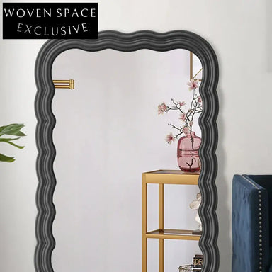 Stylish Nordic Wavy Edge Full Length Plywood Frame Floor Mirror