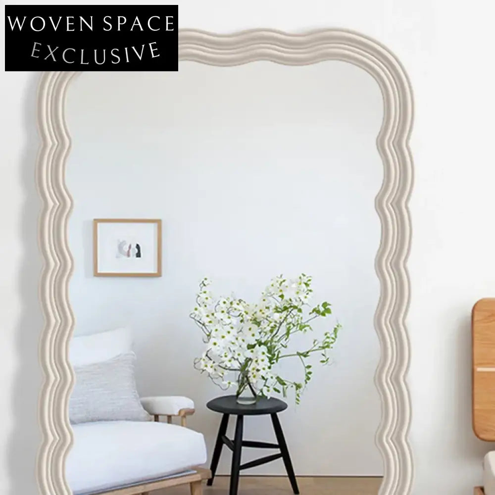 Stylish Nordic Wavy Edge Full Length Plywood Frame Floor Mirror
