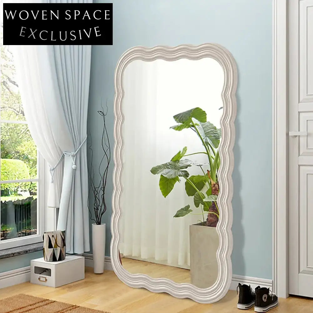 Stylish Nordic Wavy Edge Full Length Plywood Frame Floor Mirror