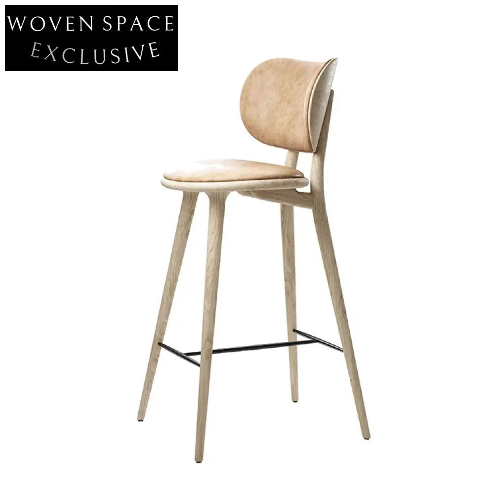 Stylish Nordic Wooden Dining and Bar Chair with Leather Padded Backrest