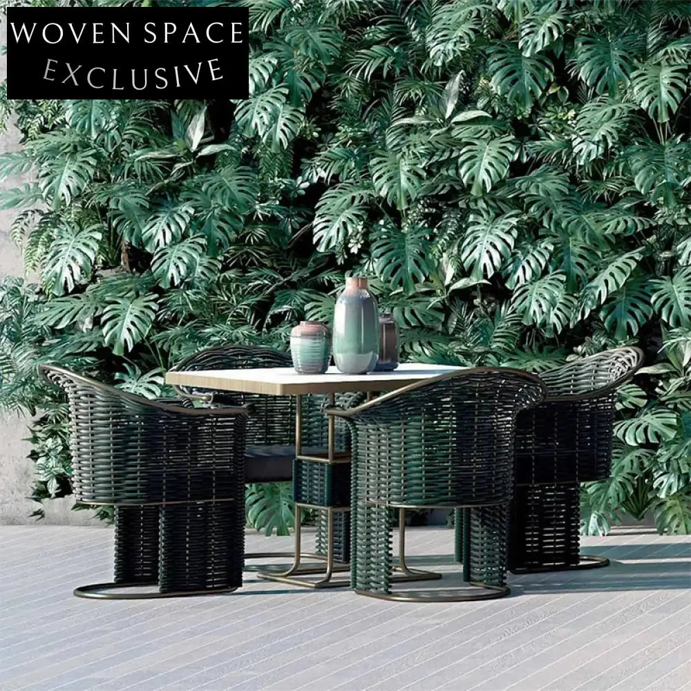 Stylish Outdoor Dining Rope Chair and Aluminum Table Set