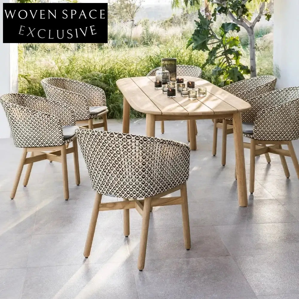 Stylish Outdoor Rattan Dining Chair & Teak Wood Patio Dining Table