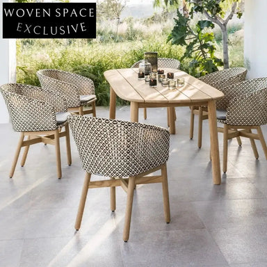Stylish Outdoor Rattan Dining Chair & Teak Wood Patio Dining Table