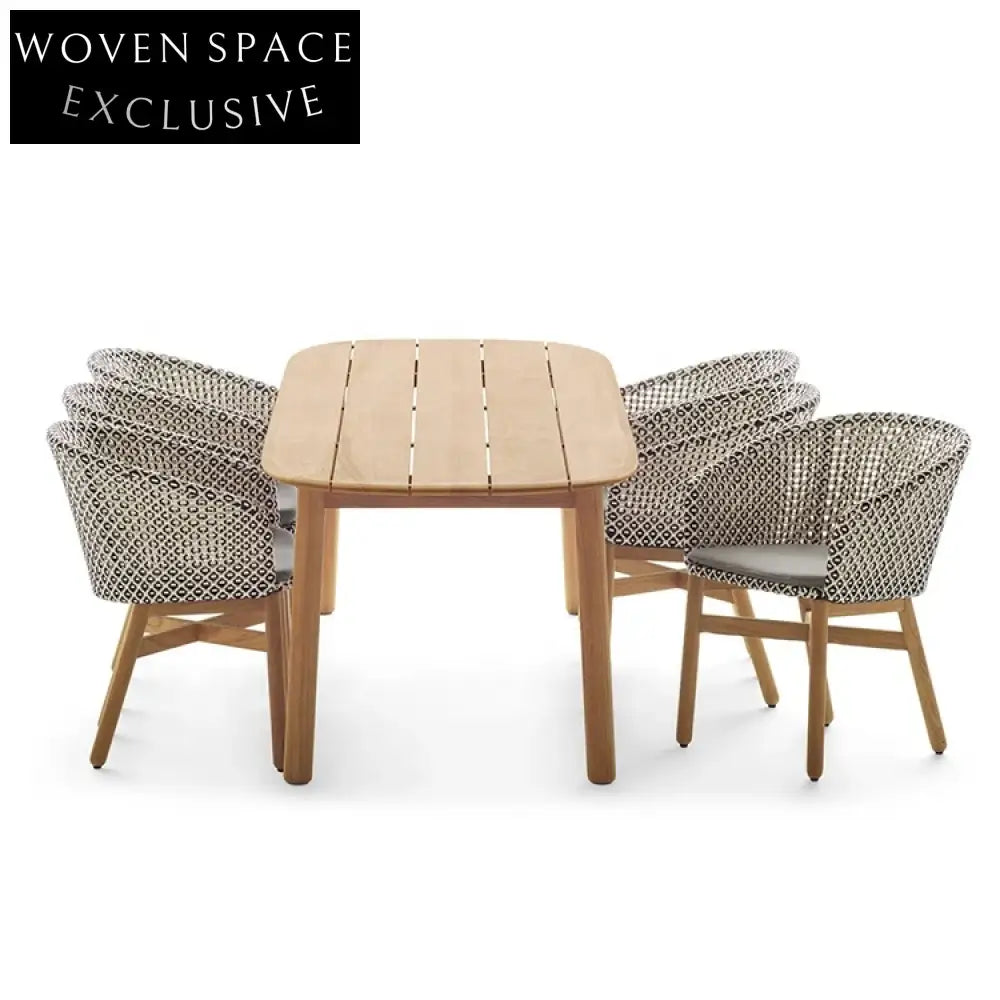 Stylish Outdoor Rattan Dining Chair & Teak Wood Patio Dining Table