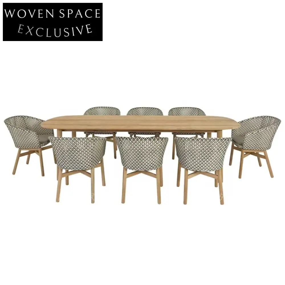 Stylish Outdoor Rattan Dining Chair & Teak Wood Patio Dining Table