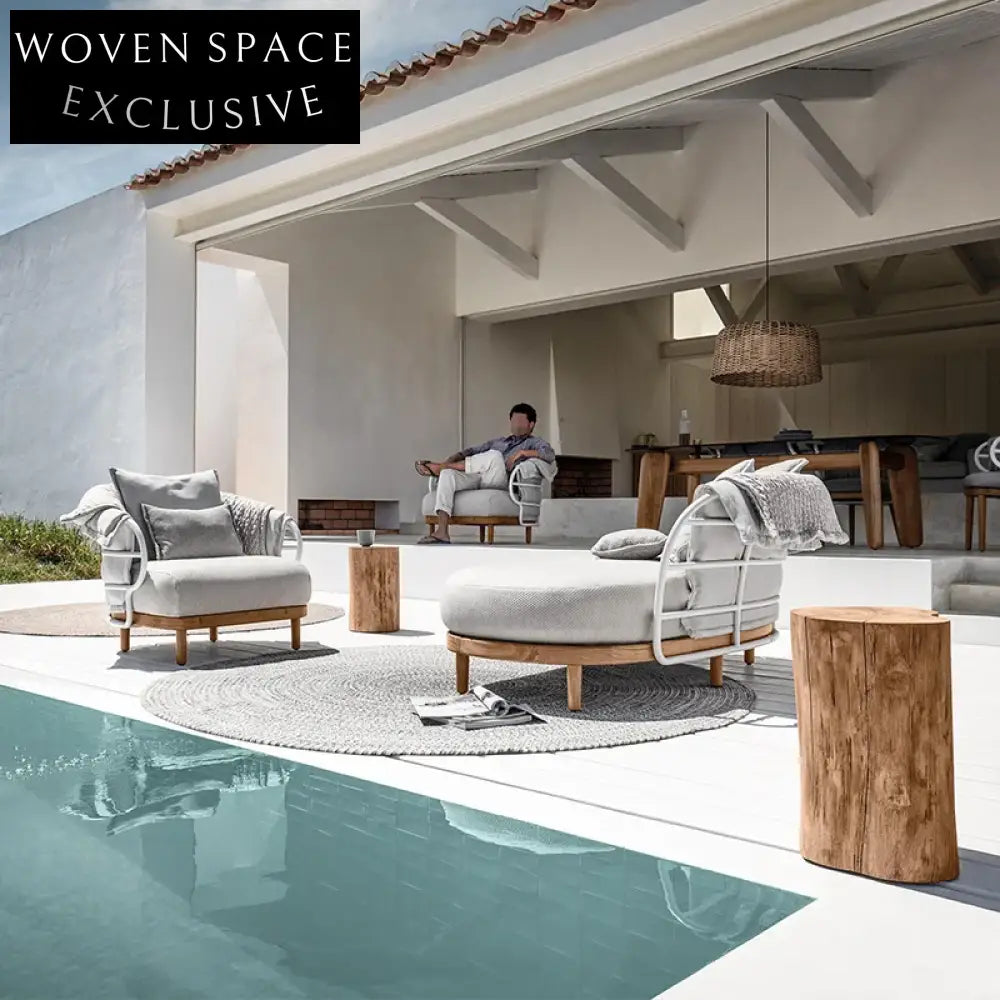 Stylish Outdoor Teak Wood Aluminum 3-Seat Patio Garden Sofa Set