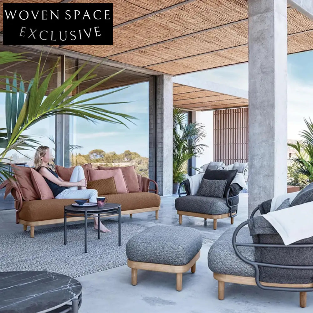 Stylish Outdoor Teak Wood Aluminum 3-Seat Patio Garden Sofa Set