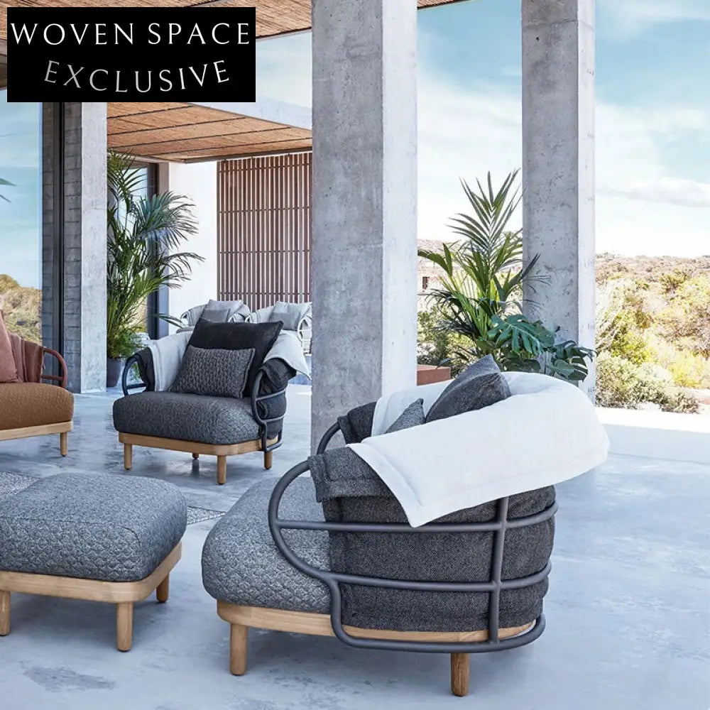 Stylish Outdoor Teak Wood Aluminum 3-Seat Patio Garden Sofa Set