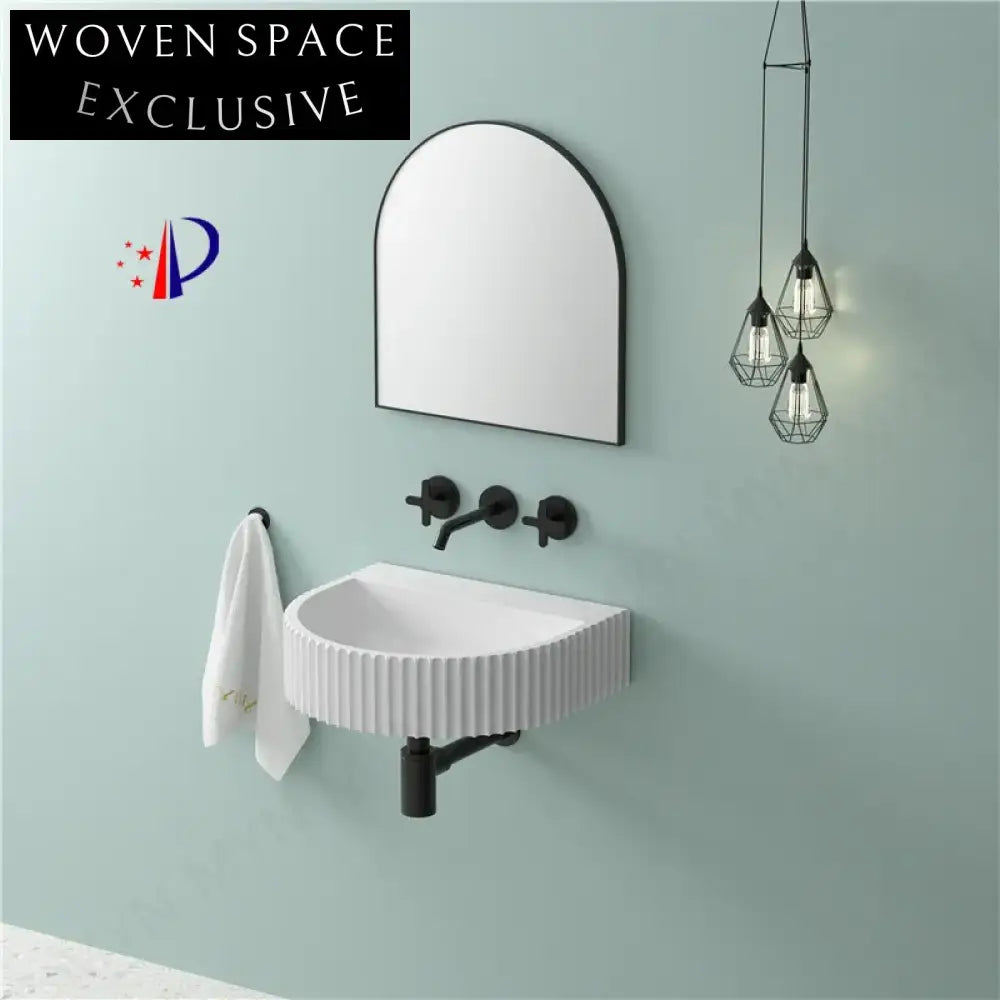 Stylish Pink Wall Hung Concrete Bathroom Sink Basin with Unique Shape