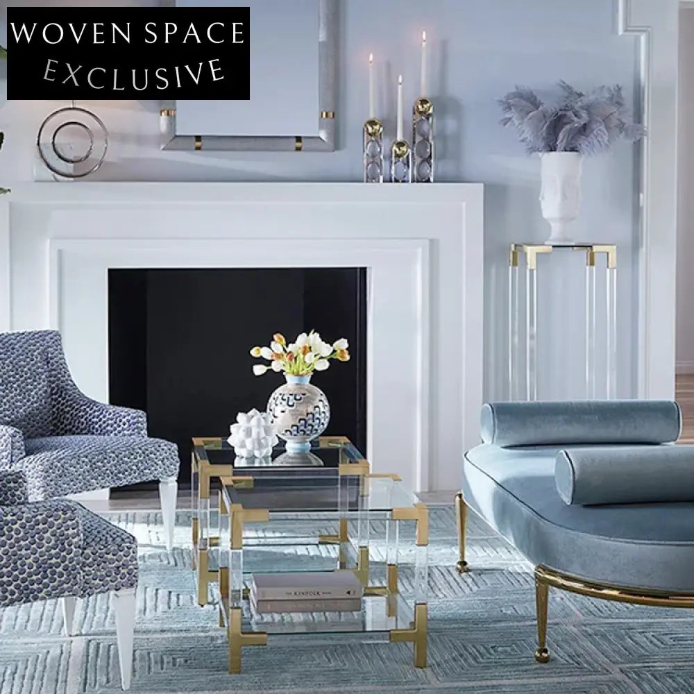 Stylish Postmodern Acrylic & Metal Corner Side Coffee Table