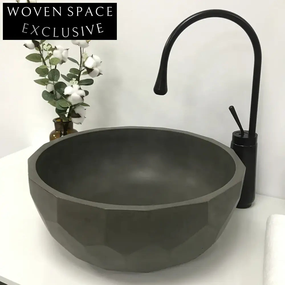 Stylish Round Concrete Countertop Vessel Sink - Modern Grey Bathroom Basin