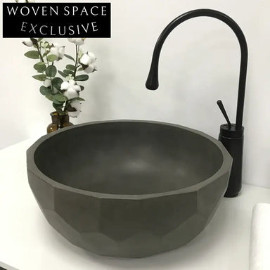 Stylish Round Concrete Countertop Vessel Sink - Modern Grey Bathroom Basin