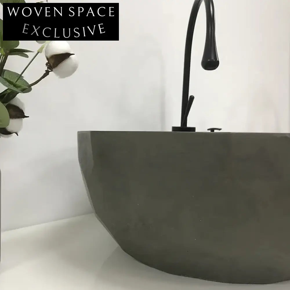 Stylish Round Concrete Countertop Vessel Sink - Modern Grey Bathroom Basin