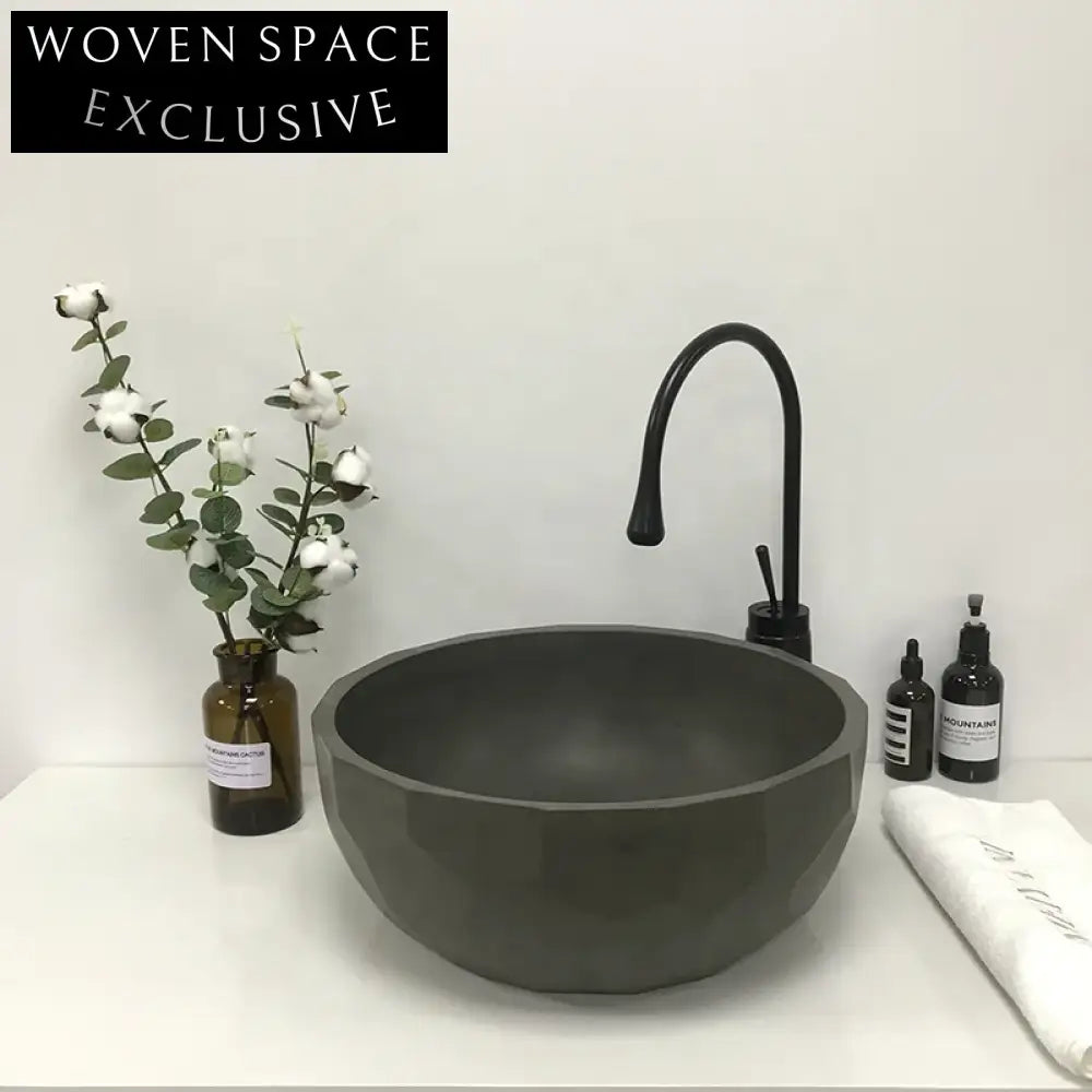 Stylish Round Concrete Countertop Vessel Sink - Modern Grey Bathroom Basin