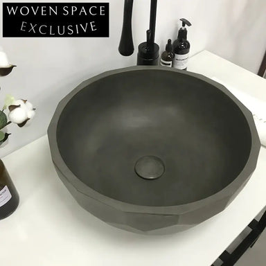 Stylish Round Concrete Countertop Vessel Sink - Modern Grey Bathroom Basin