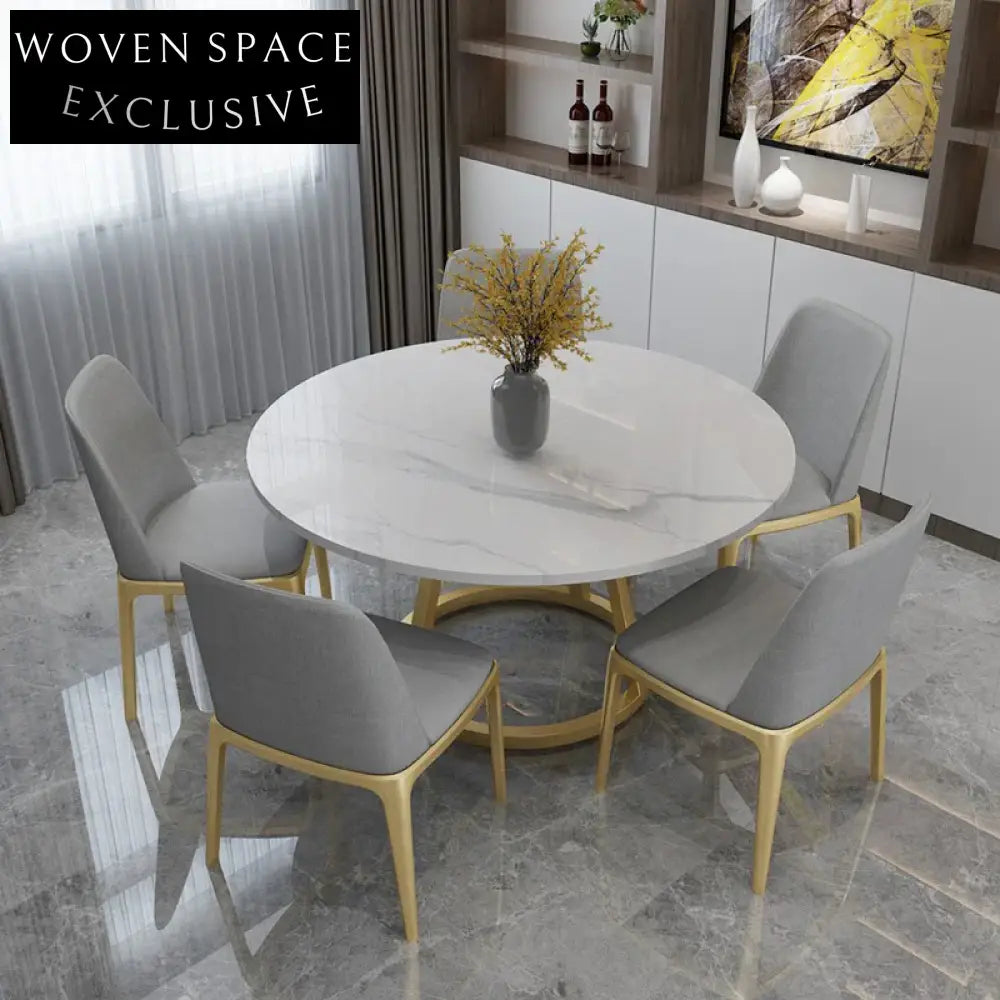 Stylish Round Slated Top Dining Table with Sturdy Metal Base