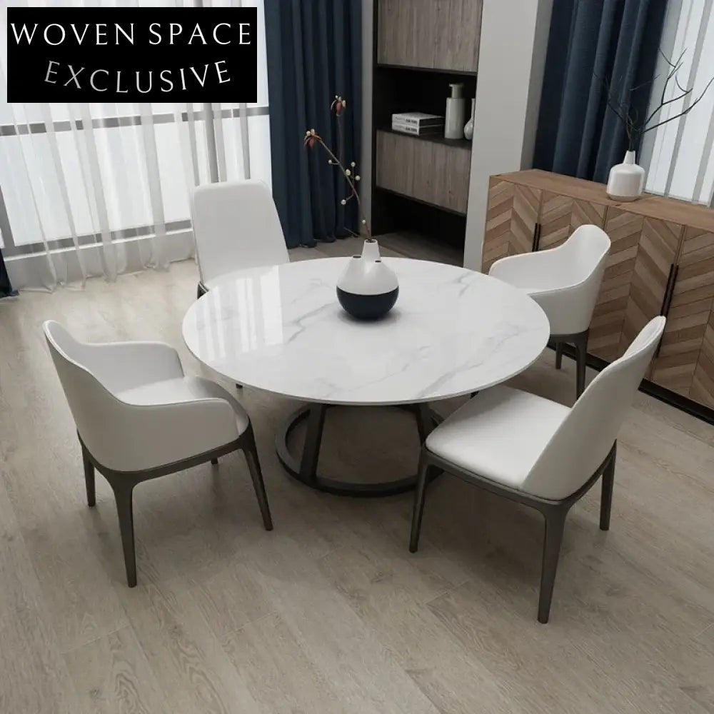 Stylish Round Slated Top Dining Table with Sturdy Metal Base