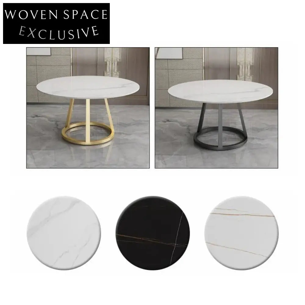 Stylish Round Slated Top Dining Table with Sturdy Metal Base