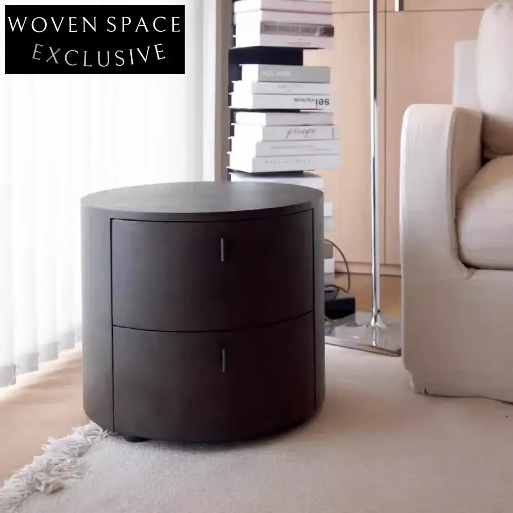 Stylish Round Wooden Bedside Table with Drawer, Modern Luxury Nightstand